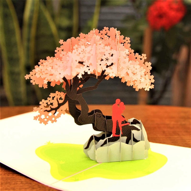 CUTE POPUP - Happy Anniversary Pop Up Card, Romantic Love Cherry Blossom Card, Valentines Day Pop Up Card Thinking of You for Couple, Wife, Girlfriend - Handmade Present on any Occasion 6'' x 6'' - Image 3